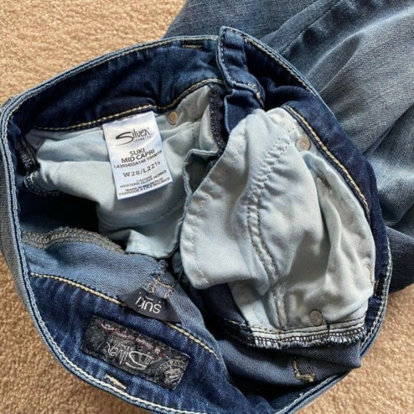 Silver Suki W28 x L 22 1/2 Mid Capri Denim Jeans Actual W 28 x I 23 - Picture 11 of 12